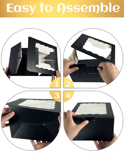 qiqee 8x8x5 Cake Box, 18 Sets Black Cake Box with Window ＆ 18 Sets 8" Black Cake Round Boards, 8inch Cake Containers - color: Black, size: 18 Sets /8x8x5