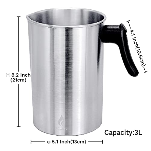 AGLARY Candle Making Pouring Pot, Double Boiler Aluminum Candle Wax Melting Pitcher，Holds for 4 Pounds Wax，with Heat-Resistant Handle and Dripless Pouring Spout,Wax melt containers，3L… (Pack of 3) - size: 3L (Pack of 3)