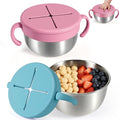 Snack Cups, 2 Pack Stainless Steel Toddler Snack Containers, Spill-Proof - color: Pink + Green