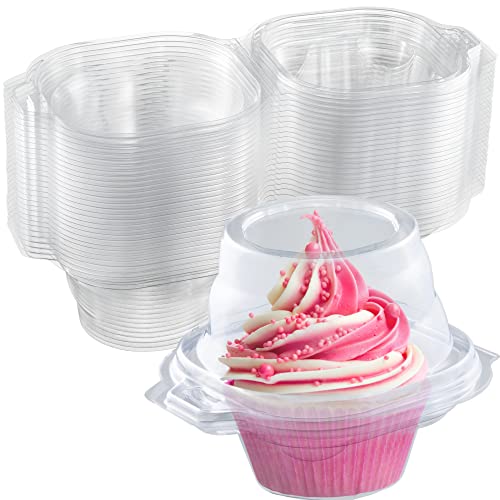 Individual Cupcake Containers (200 Pack) | Clear Plastic Disposable Cupcake Boxes/Holders | Single Cupcake Holder with Dome Lid Bulk | BPA-Free Plastic Cupcake Muffin Container Carrier Boxes to Go - size: 200