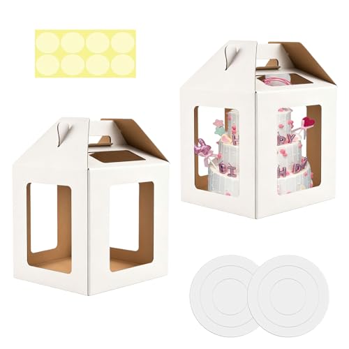 Cake Boxes - 2 Pack Tall Cake Box 12x12x14 Inch, 6 Windows - color: 12X12X14-White