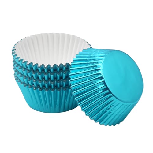 Standard Aqua Blue Foil Cupcake Liners Muffin Baking Cups for Party and More, 100-Count - color: Aqua Blue