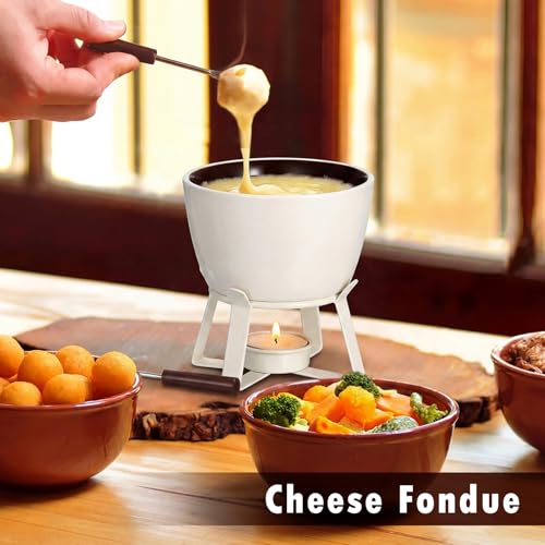 BSTKEY 320ML Ceramic Butter Warmer Set with 2 Dipping Forks, Fondue Pot Melting Pot Set, Melt Hot Pot Bowl Set for Cheese Chocolate Butter Caramel (White) - color: White
