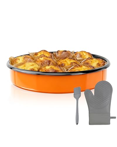 Round Roasting Pan Set, Enamel 10" Cake Baking Pan for Oven Orange - color: Orange - 10 Inch