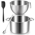 4-Piece Double Boiler, Chocolate Melting Pot Set Include 2500ml/2.3QT Mixing Bowl and 4000ml/3.63qt Stainless Steel Pot, Silicone Spatula, Stainless Steel Stirring Spoon, Induction Safe