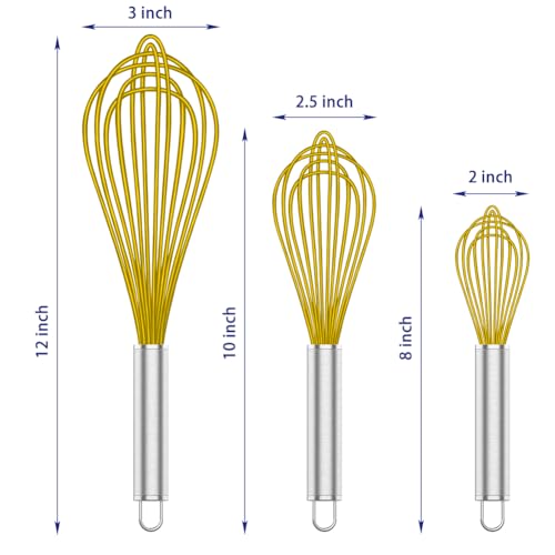 OYV Yellow Silicone Whisk Set of 3, 8/10/12 Inch, Non-Scratch - color: Premium(Yellow Pack)