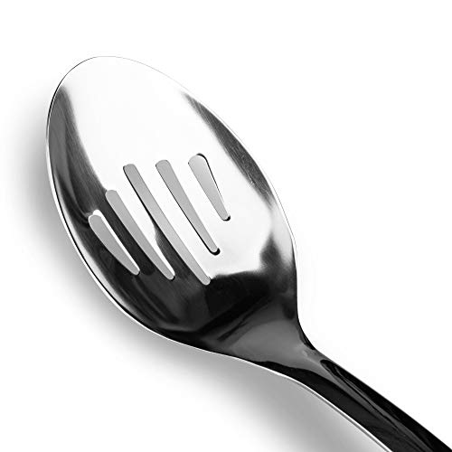 Stainless Steel Slotted Spoon, 12.9-Inch, Black Handle - color: B-Silver Spoon