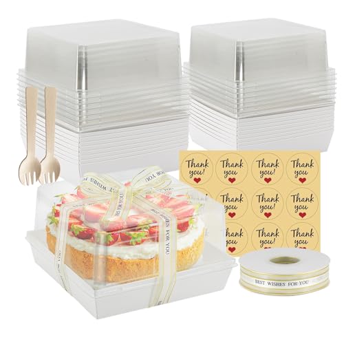 7 x 7 x 4 Inches Paper Charcuterie Boxes with Clear Lids, 25 Pack Large Clear Cake Boxes for 4-6 Inch Cake, Disposable Bakery Boxes Food Containers for Cupcakes,Pie,Cookies, Cocoa Bomb White - color: White