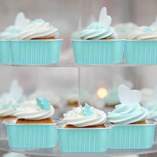 Skylety 100 Pcs 5oz Mini Square Cake Pans with Lids, Light Blue - color: Light Blue