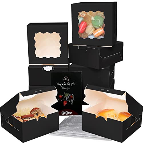Bakepacker Black Bakery Boxes with Window 6x6x3 inches 60-Packs - color: Black, size: 6"*6"*3" / 60 Pcs