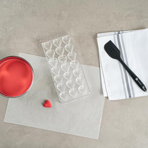 Restaurantware-Pastry Tek 10.8 x 5.3 Inch Chocolate Shaping Mold, 1 Freezable Candy Mold - 21 Cavities, Heart-Shaped, Clear Polycarbonate, For Chocolate, Dishwashable, Easy To Release - size: 1 Count | 10.8 x 5.3 Inch, style: Heart