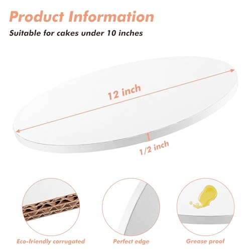 12 Inch Cake Drum 15 Pack Round Cake Boards White 1/2” Thick Cake Drums Corrugated Cardboard Cake Base Board for Multi-Layer Cakes Sturdy Cake Decorating Supplies - size: 12 Inch - 15 Pack