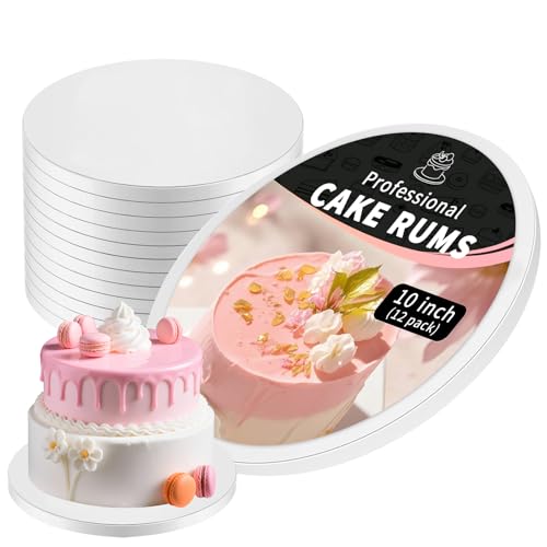 10 Inch Cake Board Drums Round, 12-Pack, White, Sturdy 1/2" Thick Heavy Or Multi-Tiered Cakes for Bithday Wedding Party. (10inch(12pack)) - size: 10inch(12pack)