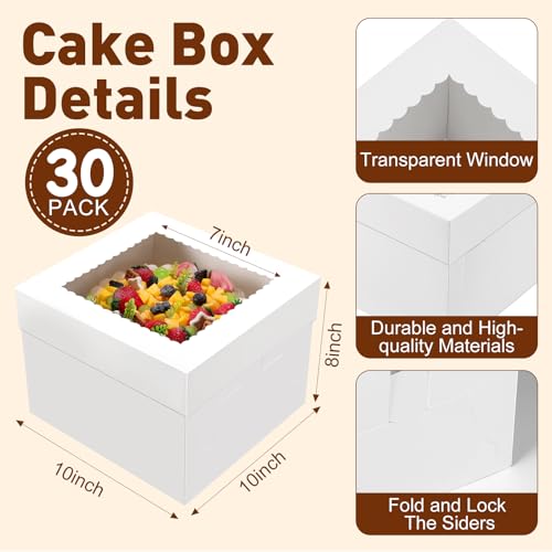NEOACT 30 Pack Cake Boxes 10 inch, Cake Transport Container, 10x10x8 In - size: 30 Pcs-10x10x8 inches