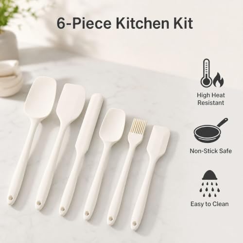 6-Piece Silicone Kitchen Utensil Set, Heat Resistant Silicone Spatula Set for Baking and Cooking - color: 6Pcs White Silicone Spatula Set