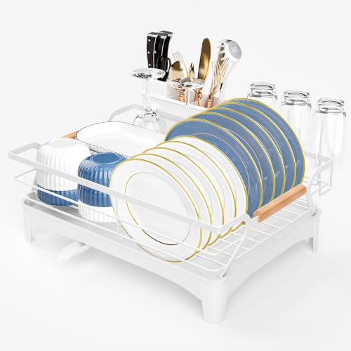 Dish Drying Rack,Space Saving Dish Drainer for Kitchen Counter & Sink,White - color: White