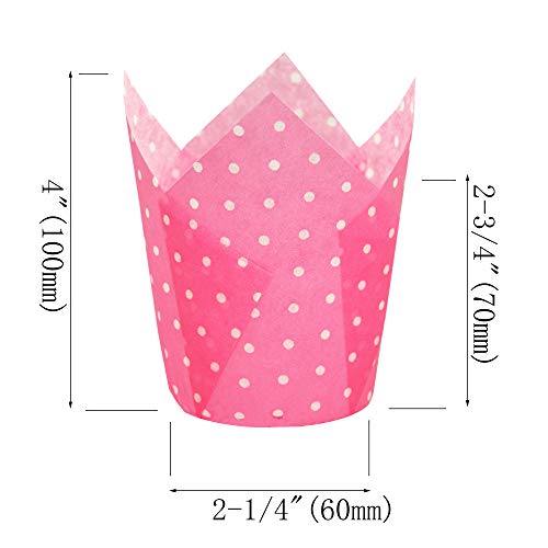 QLSmypkg Large Muffin Greaseproof paper Baking cupcake cups, 2-1/4" x 4" Pink printed with Polka Dot Tulip Baking Cup(Large) (125pcs) - color: Pink printed with Polka Dot