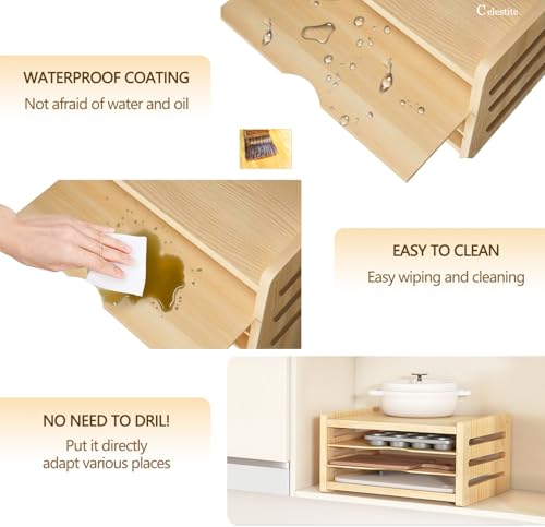 Celestite Wooden Baking Sheet Organizer for Cabinet, Baking Tray Organizer, Cookie Sheet Organizer for Cabinet Kitchen Storage Organization Accessories - color: 4 Tier 12.4"wx8.9hx16.7d