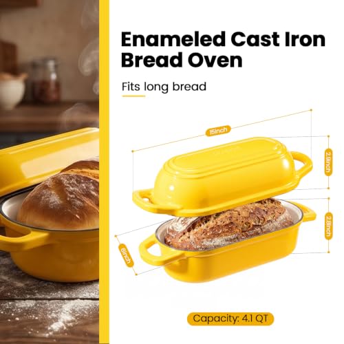 Oval Dutch Oven for Bread Baking,11.3x5 Enameled Cast Iron Bread Pan,Yellow - color: Yellow