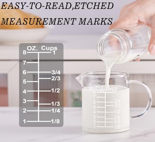 Ackers BORO3.3 Etched Glass Measuring Cup with Handle, 1 Cup, 8 oz, 250 ml - size: 250 ML (8 Oz, 1 Cup) - Etched Graduated