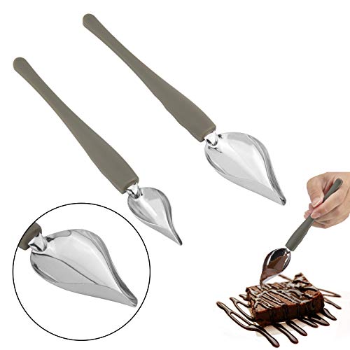 LUTER 2Pcs Precision Culinary Drawing Drizzle Spoon, Stainless Steel Saucier Drizzling Spoon with Tapered Spout Chocolate Dipping Sauce Drizzler Chef Plating Tool for Cake Dessert Decorating (2 Sizes)