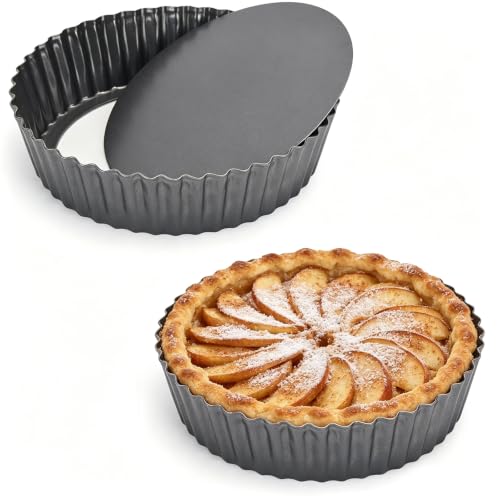 2 Pack 9.4 × 2 Inches Nonstick Tart Pan with removable bottom, Quiche Pans for Baking, Carbon Steel Deep-dish Pie Pan with Removable Loose Bottom - size: 9.4" x 2"