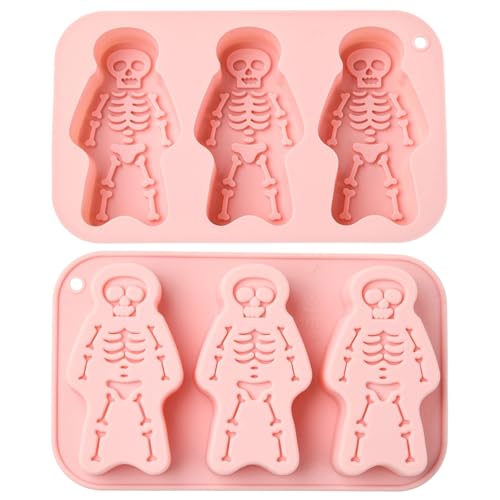 Airssory 2 Pcs Skeleton Molds Skull Silicone Mold, Pink, 19.4x11.7x2.7cm, for Baking, Candy Making, Chocolate, Soap Crafting, DIY Dessert Decor - color: Skeleton Molds Skull Molds
