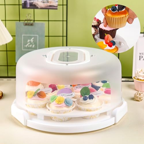 NPLUX Cake Carrier with Lid and Handle White Cake Containers, BPA-Free - color: White