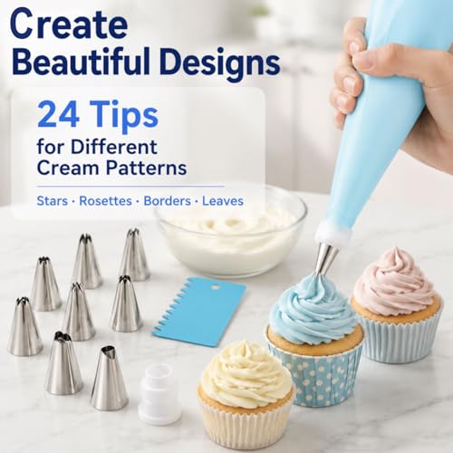 Piping Bags and Tips Set, Cake Decorating Kit Supplies Frosting Piping Kit