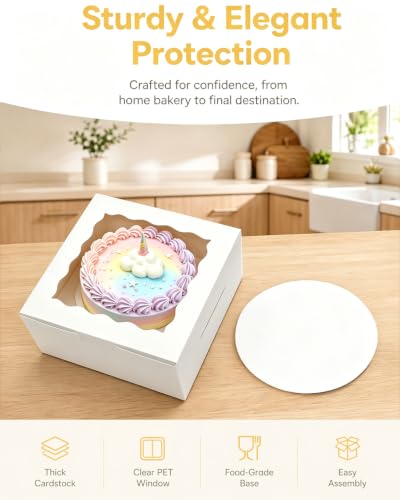 Bakepacker 6"x6"x5" Cake Boxes with Window 36 Sets White - color: White, size: 36Sets,6"x6"x5"