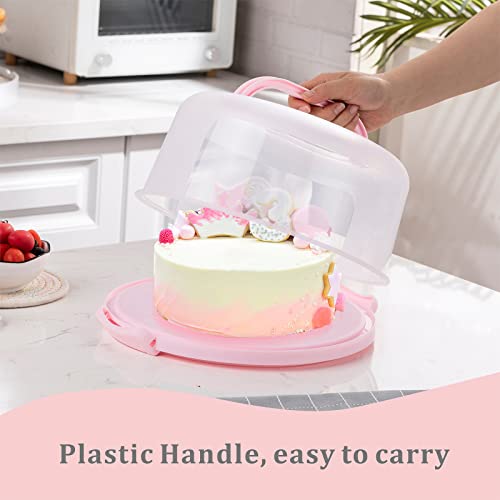 10in Plastic Cake Carrier with Handle, Round Cake Holder with Lid Pink Cake Container for 6in/8in/10in Cake(pink) - color: Pink
