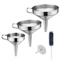 Kitchen Funnel, 3 Piece Stainless Steel Funnels Set with Handle Design and Removable Strainer, Great for Transferring of Liquid, Fluid, Dry Ingredients & Powder, Funnels for Filling Bottles - color: Funnel set-3