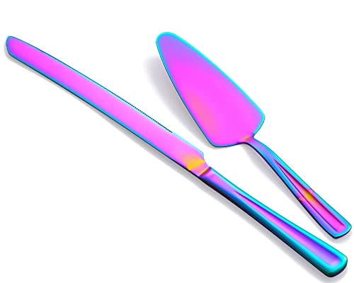 GoGeiLi Rainbow Stainless Steel Wedding Cake Cutting Set - color: Rainbow