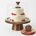 NWK 3-in-1 Acacia Wood 11 inch Cake Stand with Tall Acrylic Lid