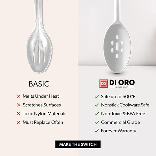 DI ORO Silicone Cooking Spoons - Solid & Slotted Set, 2-Pc Stone - color: Stone