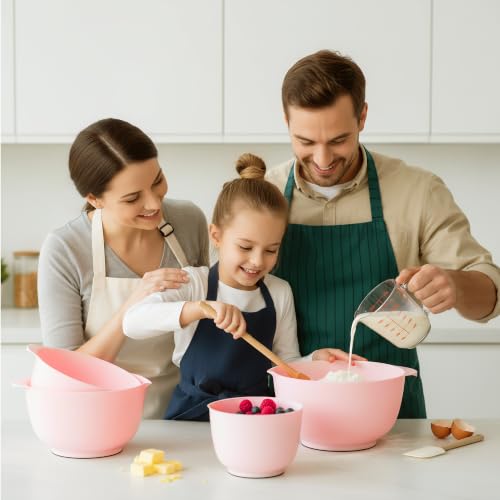 BoxedHome Mixing Bowls Set of 4, BPA Free Plastic,Microwave Safe, Pink - color: Pink