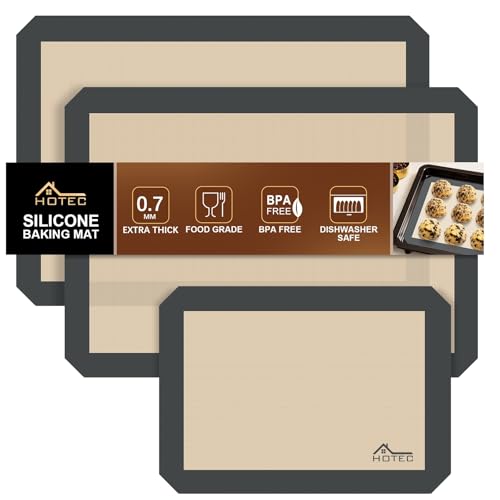 HOTEC Silicone Baking Mats 3 Pack – Thickened Non-Stick Reusable Silicone Baking Sheets for Oven – Cookie & Macaron Mats – 2 Half Sheet + 1 Quarter Sheet – BPA-Free, Dishwasher Safe - color: 3pcs: Grey 0.7MM