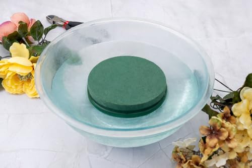 Pack of 6 FLOFARE Round Floral Foam Blocks for Fresh and Artificial Flowers, Each (4" X 1.4"), Dry & Wet Green Flower Foam for Flower Arrangements & Florist Supplies - size: 4"