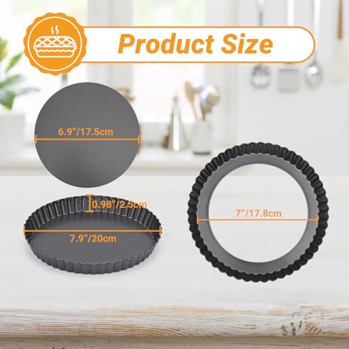 Beasea Mini Tart Pans for Baking, 2pcs 8 Inch Tart Pan with Removable Bottom Small Non Stick Carbon Steel Quiche Pie Pans for Oven Baking - size: 8 Inch, style: Black-Round-2 pack