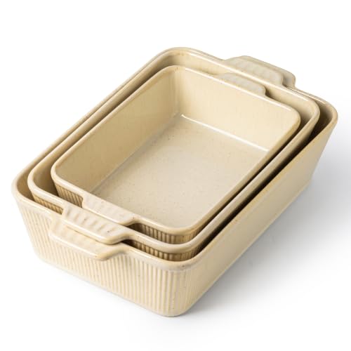 TheTerra Casserole Dishes for Oven, Ceramic Baking Dish Set of 3 - color: Cappuccino