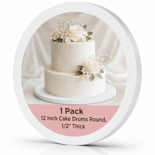 1 Pack 12 Inch Cake Drums Round, Sturdy 1/2 Inch Thick White Cake Boards - size: 12 Inch