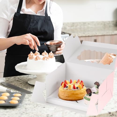 JCD 8Pcs Pink Cake Cupcake Combo Boxes Clear Lid with 2 Cupcake Holes -Clear Window Bento Cake Boxes for Bakery Baking Supplies(Pink 1+2/8Pcs) - size: Pink 1+2/8Pcs