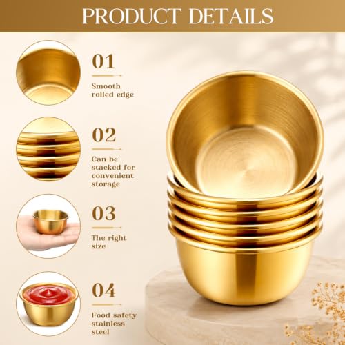 160 Pcs Gold Ramekin 304 Stainless Steel Sauce Cup, 2.36 x 1.57 x 1.14 Inch - size: 2.36 x 1.57 x 1.14 Inch
