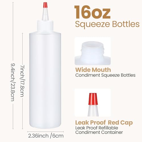 16 oz 30 Pack 16 oz Plastic Condiment Squeeze Bottles for Sauces, Red - color: Red