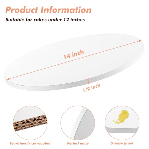 5 Pack Cake Boards 14 Inch Round Cake Drum White 1/2” Thick Cake Drums Corrugated Cardboard Cake Base for Multi-Layer Cakes Sturdy Cake Decorating Supplies - size: 14 Inch - 5 Pack