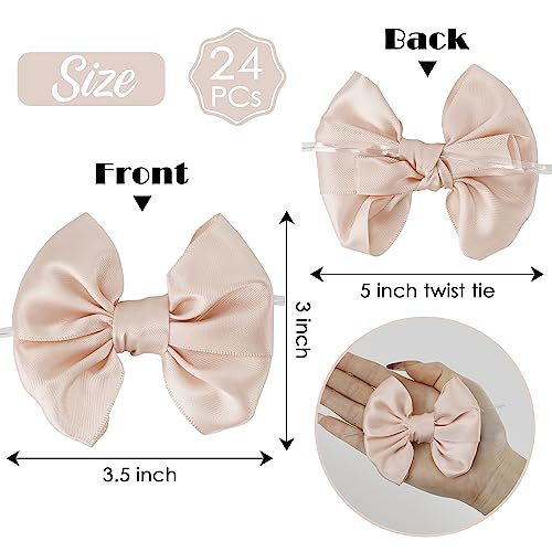 AIMUDI Rose Gold Satin Ribbon Twist Tie Bows for Treat Bags 3.5" Pink Bows for Crafts Small Bows for Gift Wrapping Premade Bows for Cake Pops Candy Apple Wedding Favors Bridal Shower Decor -24 Counts - color: Rose Gold