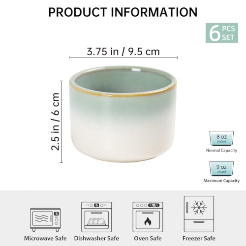 UNICASA 8 oz Ceramic Ramekins Set of 6, Light Blue Ombre Gradient - color: Light Blue, size: 8oz x 6pc