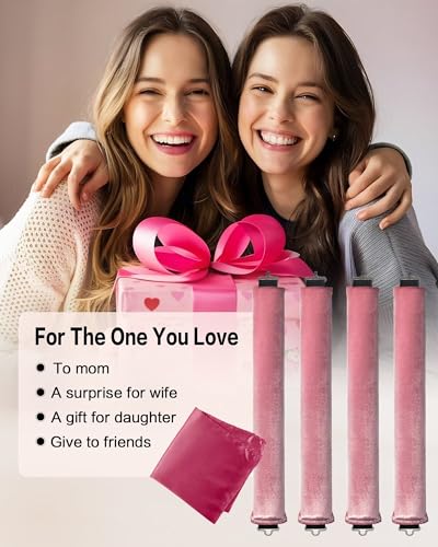 Seritant Heatless Curls Overnight with Satin Head Scarf, Velvet Hair Rollers for Blowout Look, No Heat Curling Rod for Long Thick Hair, Soft Sleep In Flexi Rods - color: Rose