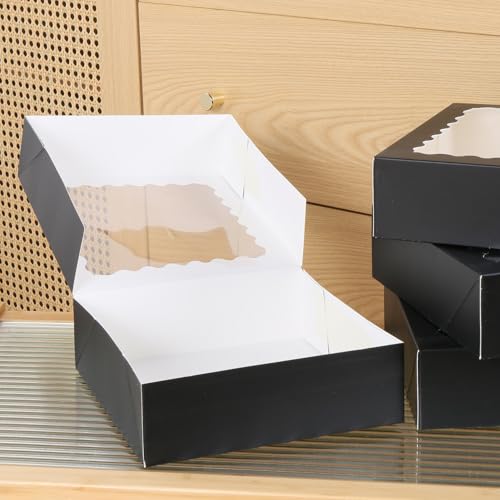 36 pcs 9x9x2.5 Inches Bakery Boxes with Window, Cake Pastry Cookie Mini Pie Box for Pastry,Dessert,Strawberries,Chocolates box (Black) - color: Black, size: 9x9x2.5inch/36pcs