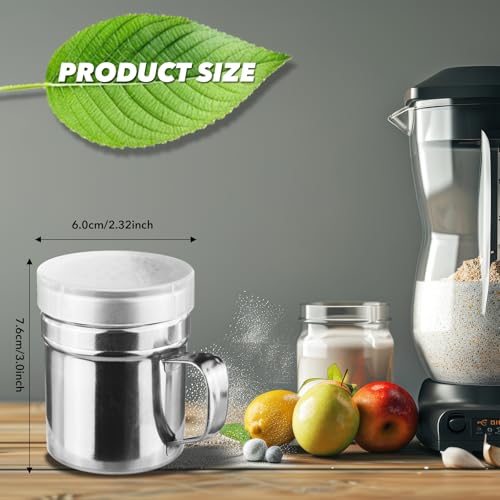 2 Pcs Powdered Sugar Shaker Duster - With Handle - Seasonings Spice Shakers With Holes and Lids - for Salt,Sugar,Spice,Coffee Flour Ect,6 Ounce Stainless Steel Baking Soda Shaker (small)